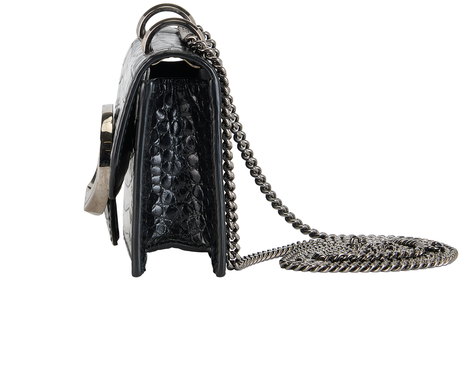 Paris Mini Croc Embossed Crossbody Bag, &pound;310, Handbags, Black, Leather, Bottom view